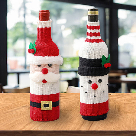 2Pcs 2 Styles Christmas Acrylic Fiber Wine Bottle Sleeve AJEW-CN0005-56-1