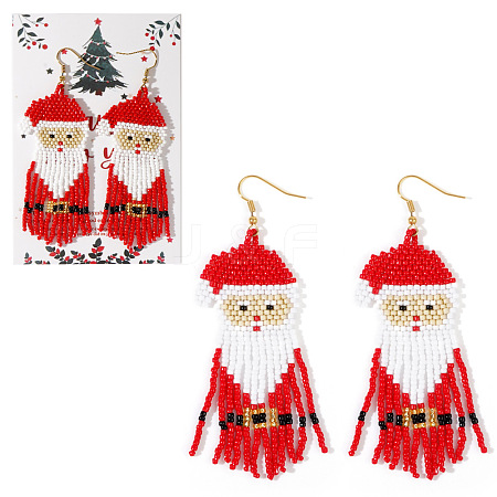 Bohemian Style Santa Claus Tassel Glass Seed Beads Dangle Earrings FM7493-1