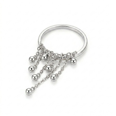304 Stainless Steel Round Bead Tassel Finger Rings WGCFC02-02-1