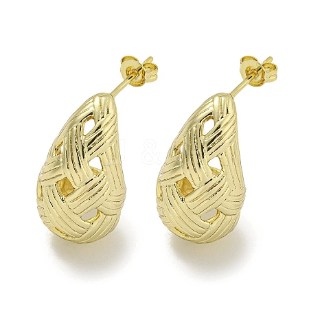 Teardrop Texture Hollow Brass Stud Earrings for Women EJEW-E312-12G-1