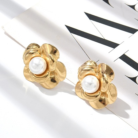 304 Stainless Steel ABS Imitation Pearls Stud Earrings for Women STAS-Z117-05G-1