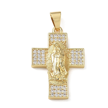 Brass Micro Pave Clear Cubic Zirconia Pendants CU-CBAC53C-01G-1