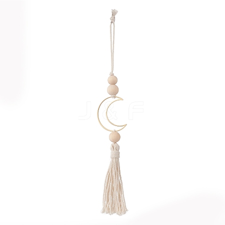 Natural Wood Bead Tassel Pendant Decoraiton HJEW-JM00956-1