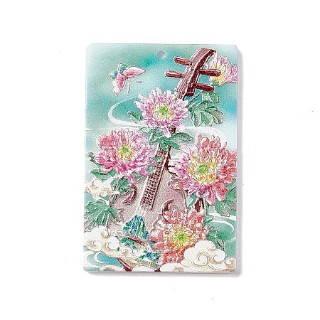 Embossed Flower Printed Acrylic Pendants MACR-J121-02B-1