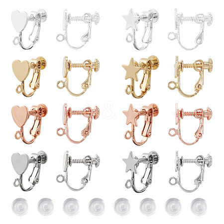  16Pcs 8 Style Star & Heart Brass Clip-on Earring Findings KK-TA0001-26-1