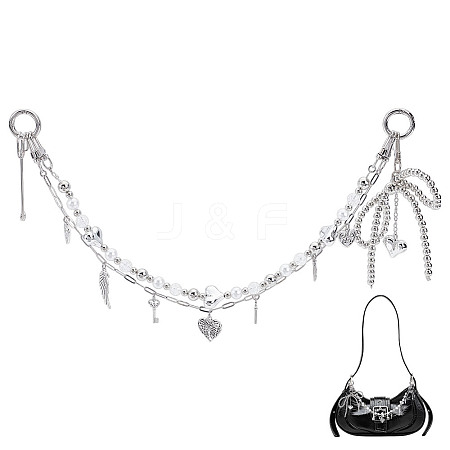 Brass Chains & Acrylic Beaded Double Layer Bowknot Purse Decorative Chains HJEW-NB00281-1