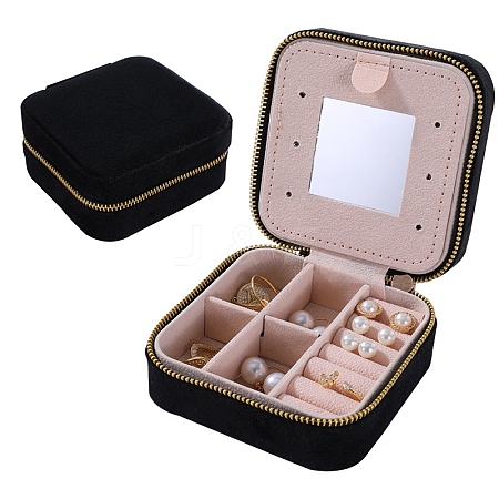 Square Velvet Jewelry Organizer Zipper Boxes PW-WG60981-06-1