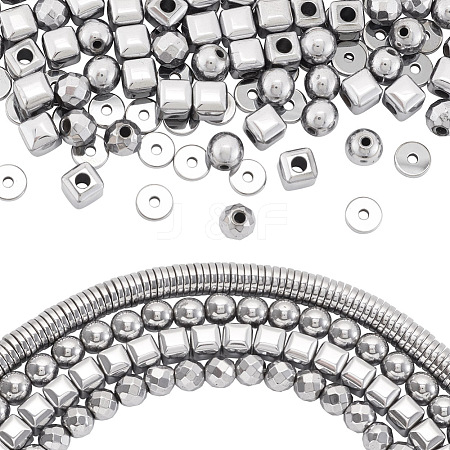 Cheriswelry 4 Strands 4 Styles Electroplated Non-magnetic Synthetic Hematite Beads Strands G-CW0001-12P-1