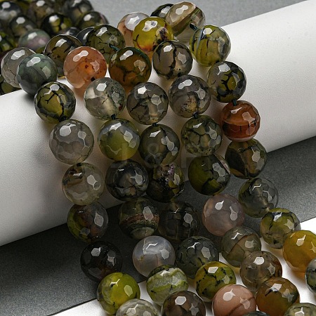 Faceted Natural Dragon Veins Agate Beads Strands G-F447-12mm-L07-1