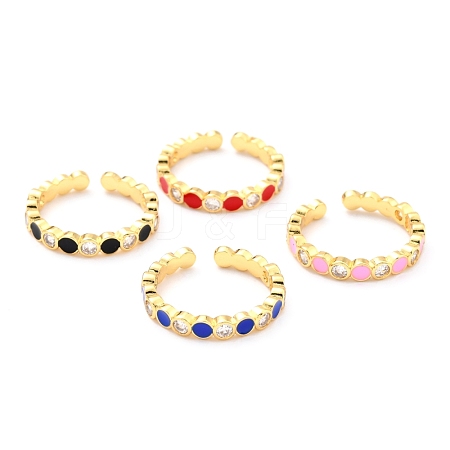 Adjustable Real 18K Gold Plated Brass Enamel Finger Rings RJEW-L071-22G-1