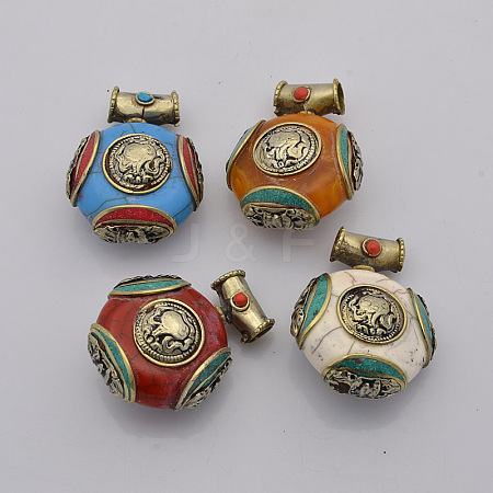 Mixed Handmade Tibetan Style Flat Round  Pendants TIBEB-L001-08-1