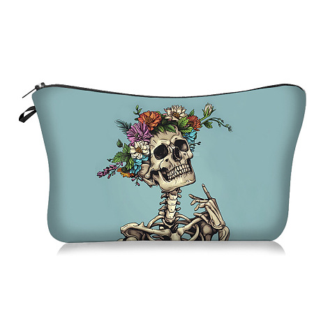 Flower Skull Polyester Cosmetic Bags Zipper Clutch Bags PW-WG3CC74-02-1