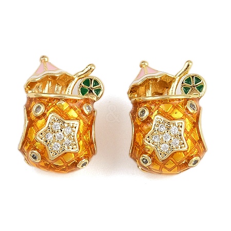 Brass Micro Pave Clear Cubic Zirconia European Enamel Beads KK-D421-06G-1