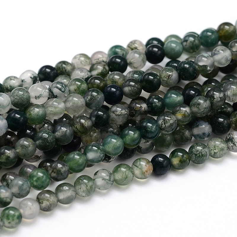 Wholesale Natural Gemstone Round Bead Strands, Moss Agate, 8mm, Hole ...